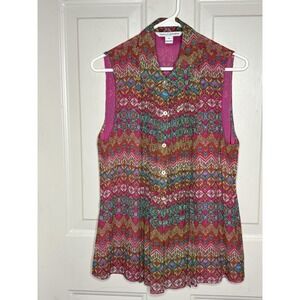 Diane Von Furstenberg Silk Sleeveless Tunic Size 12 Multicolor Geometric Pink